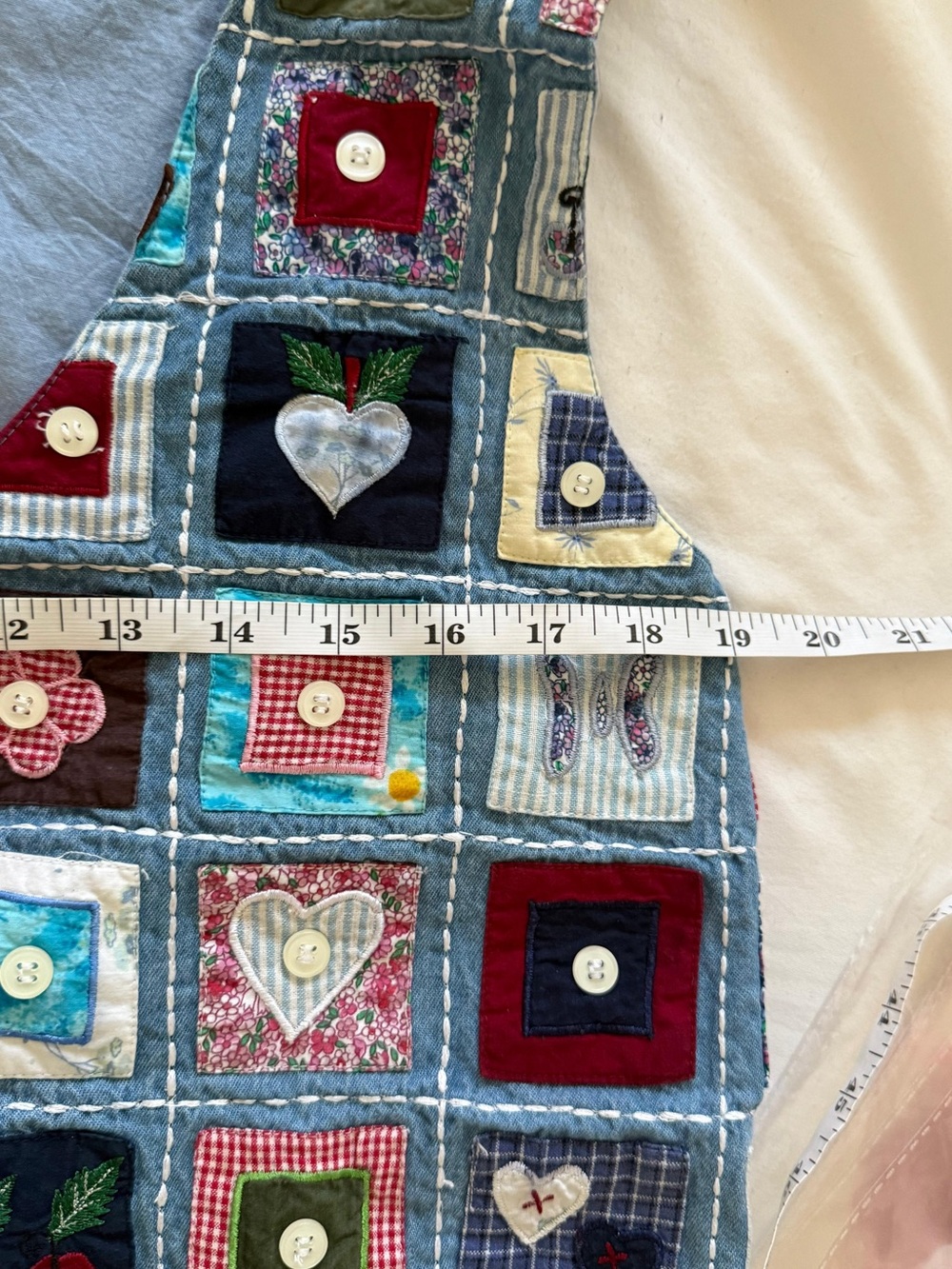 Vintage Patchwork Button-Front Vest in Blue with Multicolor Accents - Picture 6 of 8